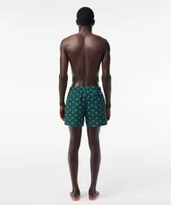 Lacoste Swimwear-Crocodile Print Swim Trunks