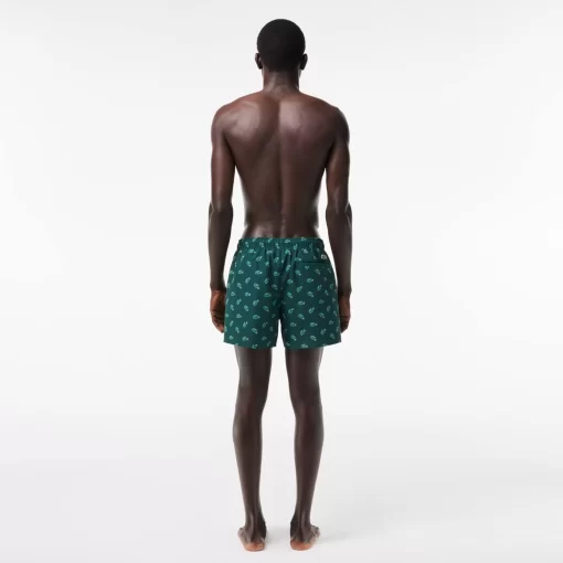 Lacoste Swimwear-Crocodile Print Swim Trunks