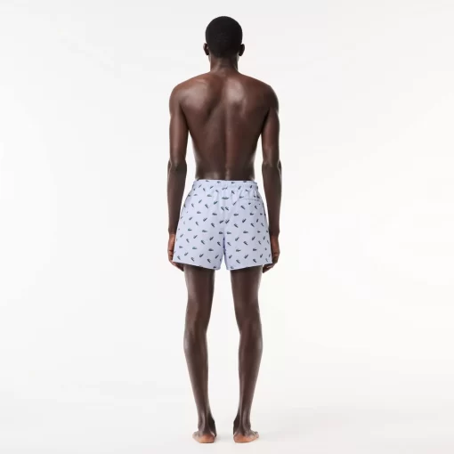 Lacoste Swimwear-Crocodile Print Swim Trunks