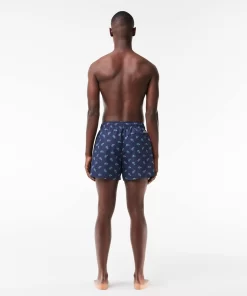 Lacoste Swimwear-Crocodile Print Swim Trunks