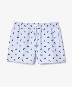 Lacoste Swimwear-Crocodile Print Swim Trunks