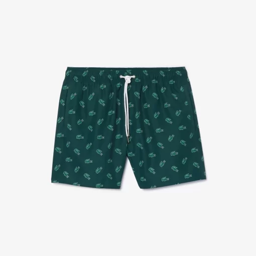 Lacoste Swimwear-Crocodile Print Swim Trunks