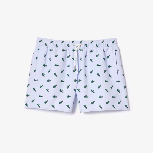 Lacoste Swimwear-Crocodile Print Swim Trunks