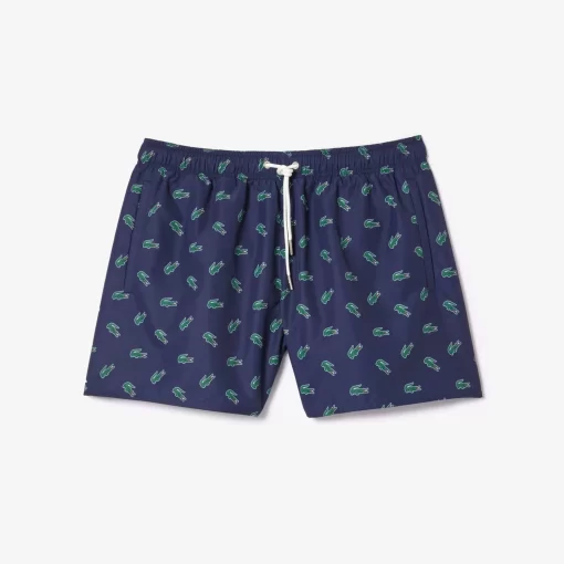 Lacoste Swimwear-Crocodile Print Swim Trunks