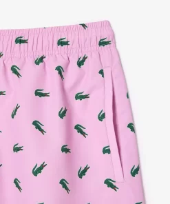 Lacoste Swimwear-Crocodile Print Swim Trunks