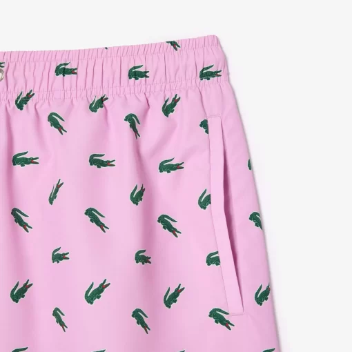 Lacoste Swimwear-Crocodile Print Swim Trunks