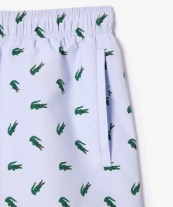 Lacoste Swimwear-Crocodile Print Swim Trunks