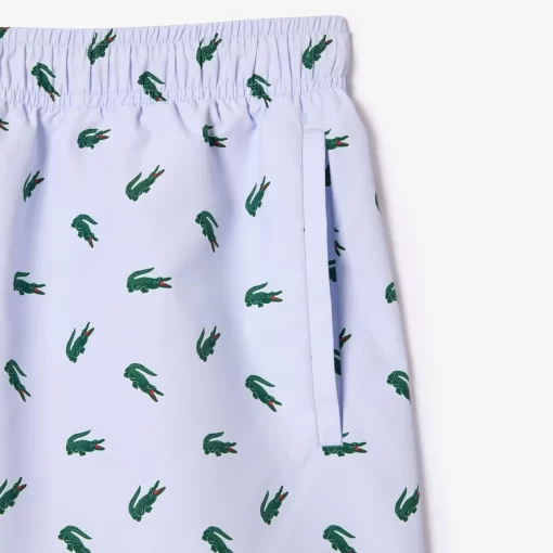 Lacoste Swimwear-Crocodile Print Swim Trunks