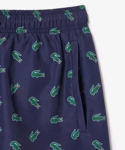 Lacoste Swimwear-Crocodile Print Swim Trunks