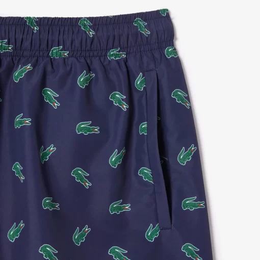 Lacoste Swimwear-Crocodile Print Swim Trunks