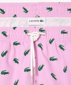 Lacoste Swimwear-Crocodile Print Swim Trunks