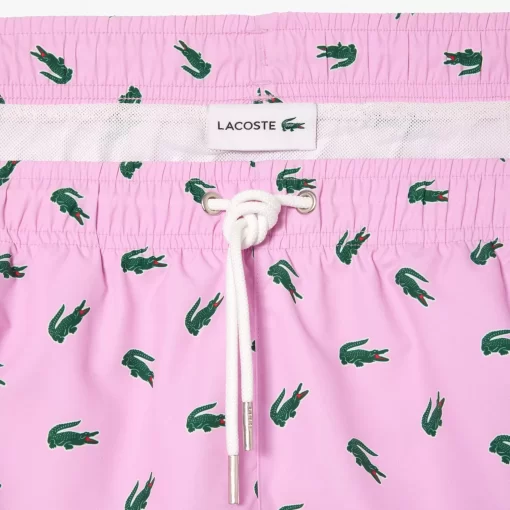 Lacoste Swimwear-Crocodile Print Swim Trunks