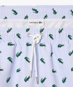 Lacoste Swimwear-Crocodile Print Swim Trunks