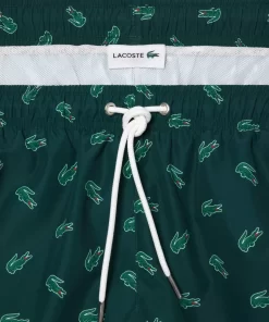 Lacoste Swimwear-Crocodile Print Swim Trunks