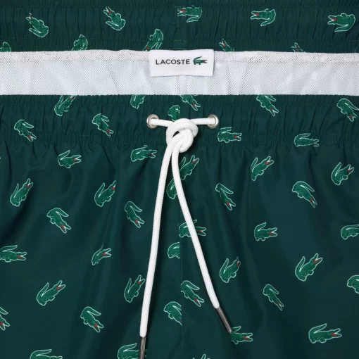 Lacoste Swimwear-Crocodile Print Swim Trunks