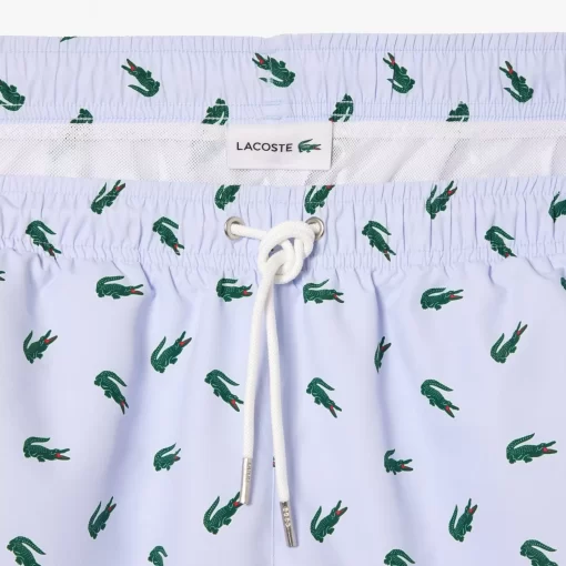 Lacoste Swimwear-Crocodile Print Swim Trunks