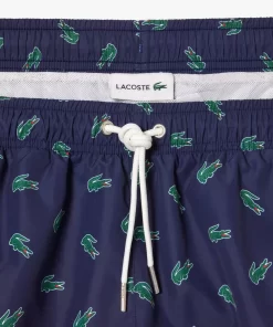 Lacoste Swimwear-Crocodile Print Swim Trunks