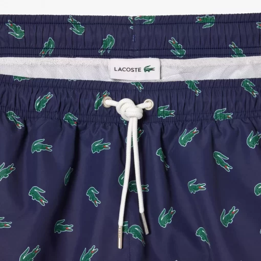 Lacoste Swimwear-Crocodile Print Swim Trunks