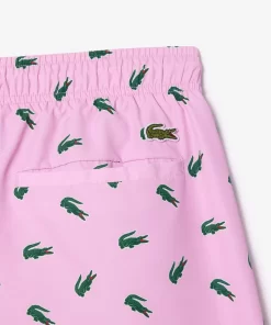 Lacoste Swimwear-Crocodile Print Swim Trunks