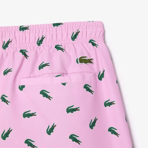 Lacoste Swimwear-Crocodile Print Swim Trunks