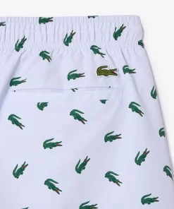 Lacoste Swimwear-Crocodile Print Swim Trunks