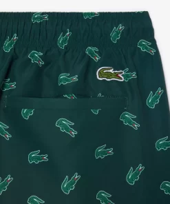 Lacoste Swimwear-Crocodile Print Swim Trunks