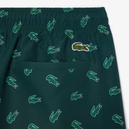 Lacoste Swimwear-Crocodile Print Swim Trunks