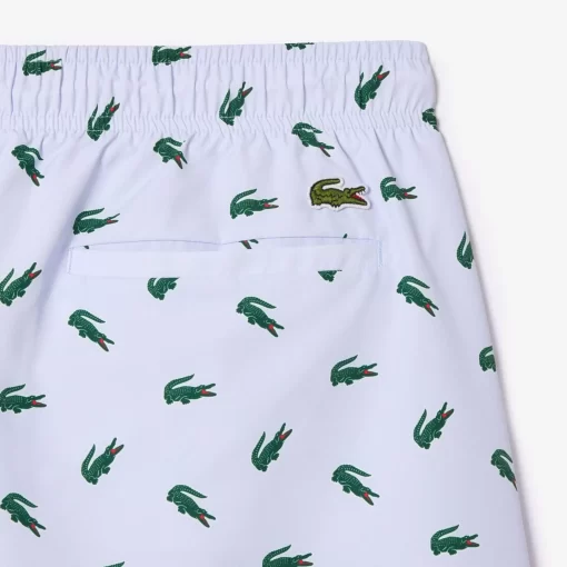 Lacoste Swimwear-Crocodile Print Swim Trunks