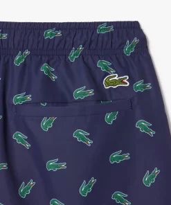 Lacoste Swimwear-Crocodile Print Swim Trunks