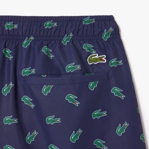 Lacoste Swimwear-Crocodile Print Swim Trunks