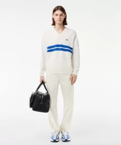 Lacoste Knitwear-Double Face Pique Striped V Neck Sweater