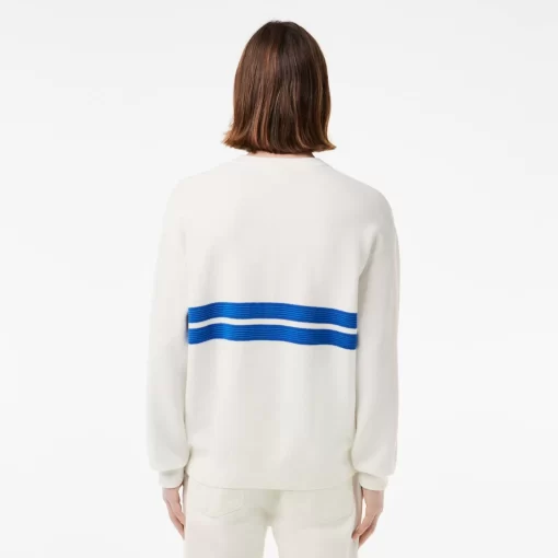 Lacoste Knitwear-Double Face Pique Striped V Neck Sweater