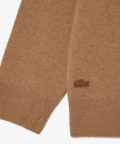 Lacoste Knitwear-Double Sided Wool And Cotton Blend Badge Cardigan