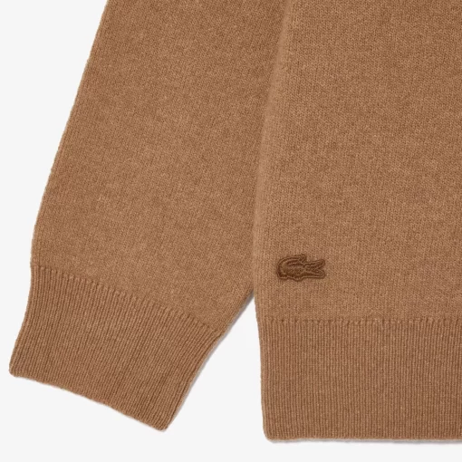 Lacoste Knitwear-Double Sided Wool And Cotton Blend Badge Cardigan