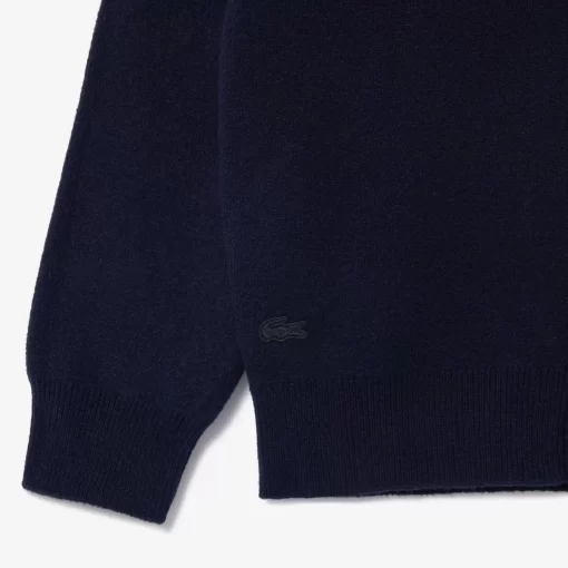 Lacoste Knitwear-Double Sided Wool And Cotton Blend Badge Cardigan