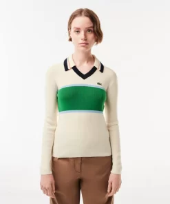 Lacoste Knitwear-French Made Contrast Polo Neck Sweater