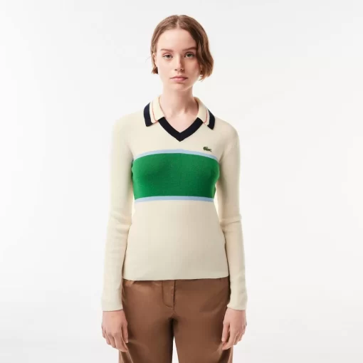 Lacoste Knitwear-French Made Contrast Polo Neck Sweater