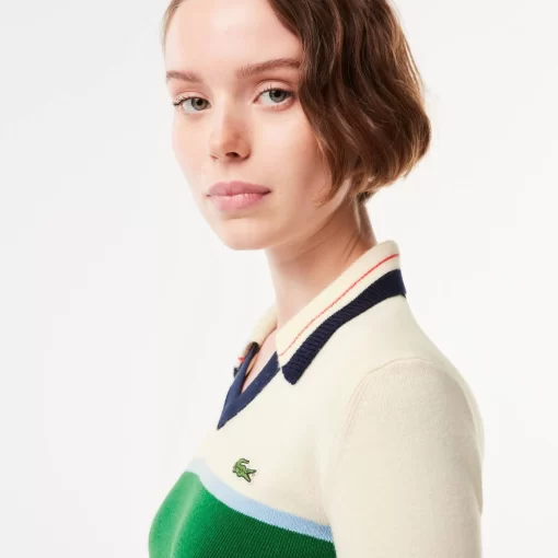 Lacoste Knitwear-French Made Contrast Polo Neck Sweater