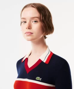 Lacoste Knitwear-French Made Contrast Polo Neck Sweater