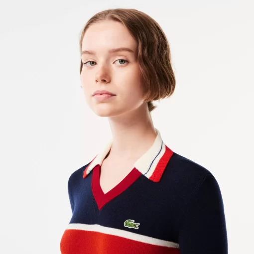 Lacoste Knitwear-French Made Contrast Polo Neck Sweater