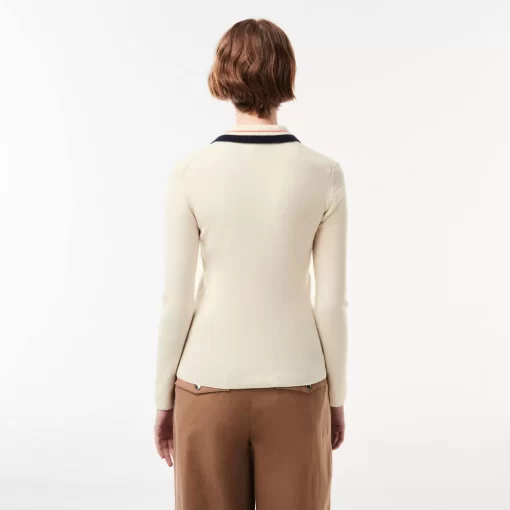 Lacoste Knitwear-French Made Contrast Polo Neck Sweater