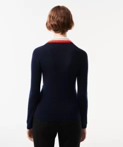 Lacoste Knitwear-French Made Contrast Polo Neck Sweater