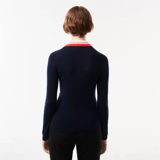 Lacoste Knitwear-French Made Contrast Polo Neck Sweater