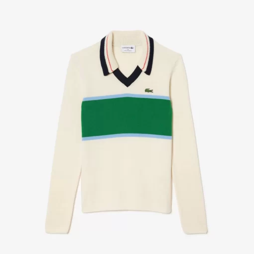 Lacoste Knitwear-French Made Contrast Polo Neck Sweater