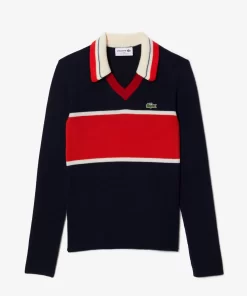 Lacoste Knitwear-French Made Contrast Polo Neck Sweater