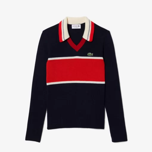 Lacoste Knitwear-French Made Contrast Polo Neck Sweater