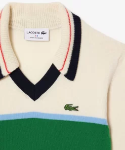 Lacoste Knitwear-French Made Contrast Polo Neck Sweater