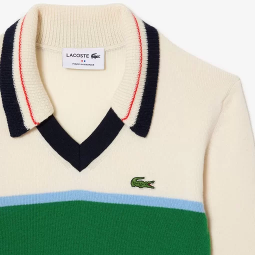 Lacoste Knitwear-French Made Contrast Polo Neck Sweater