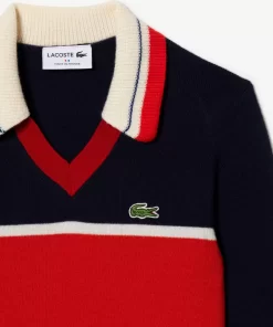 Lacoste Knitwear-French Made Contrast Polo Neck Sweater