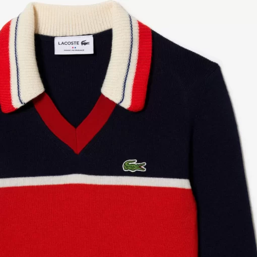 Lacoste Knitwear-French Made Contrast Polo Neck Sweater